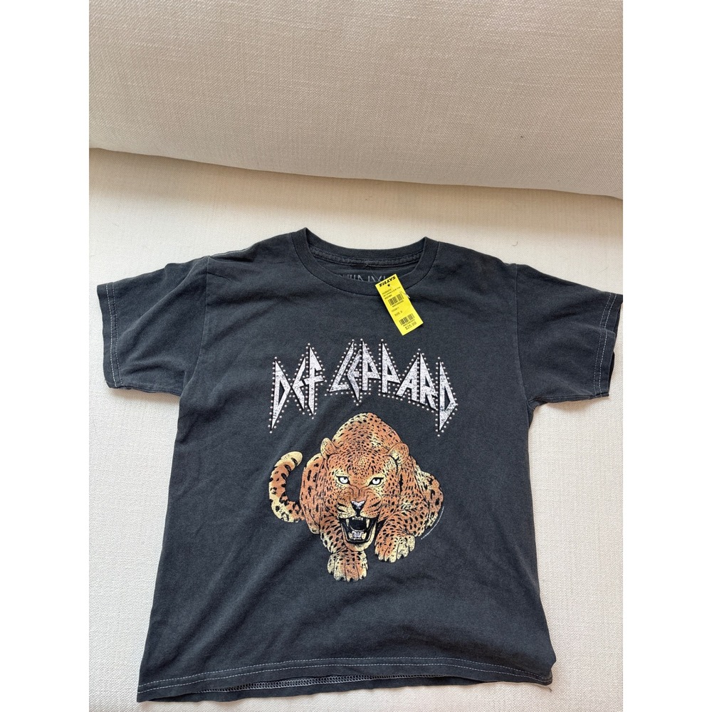 The Vinyl Icons Def Leppard Leopard Graphic T-Shirt Charcoal Grey Rhinestone‎ 
S